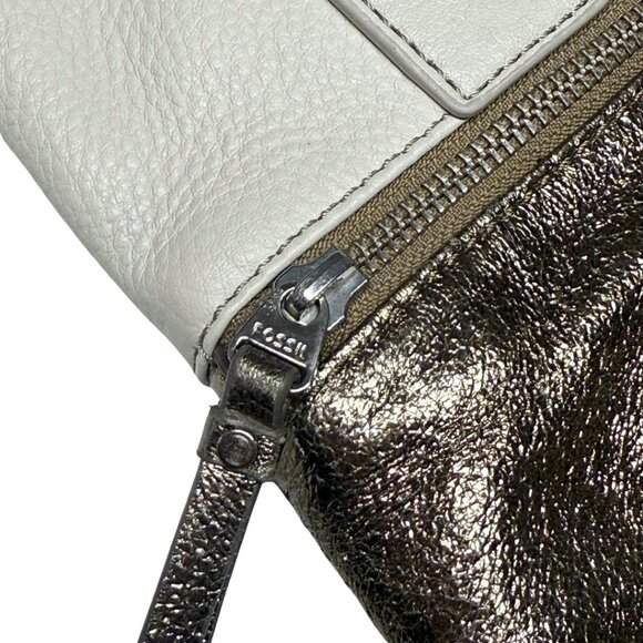 Fossil Cream & Gold Striped Leather Shoulder Bag – Large – Good Condition - Picture 4 of 9